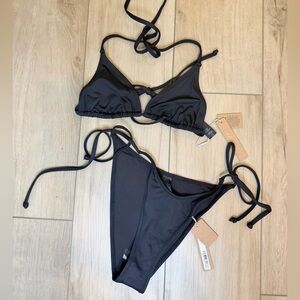 SKIMS Signature Swim Bikini Set Triangle Top + Tie Bottom Black NWT
